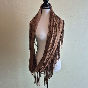 Justin & Taylor Faux Suede Western Fringe Brown Wrap Scarf